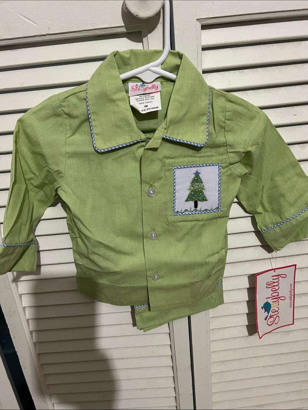 Boys' Light Green Button-Down Shirt with Tree Patch